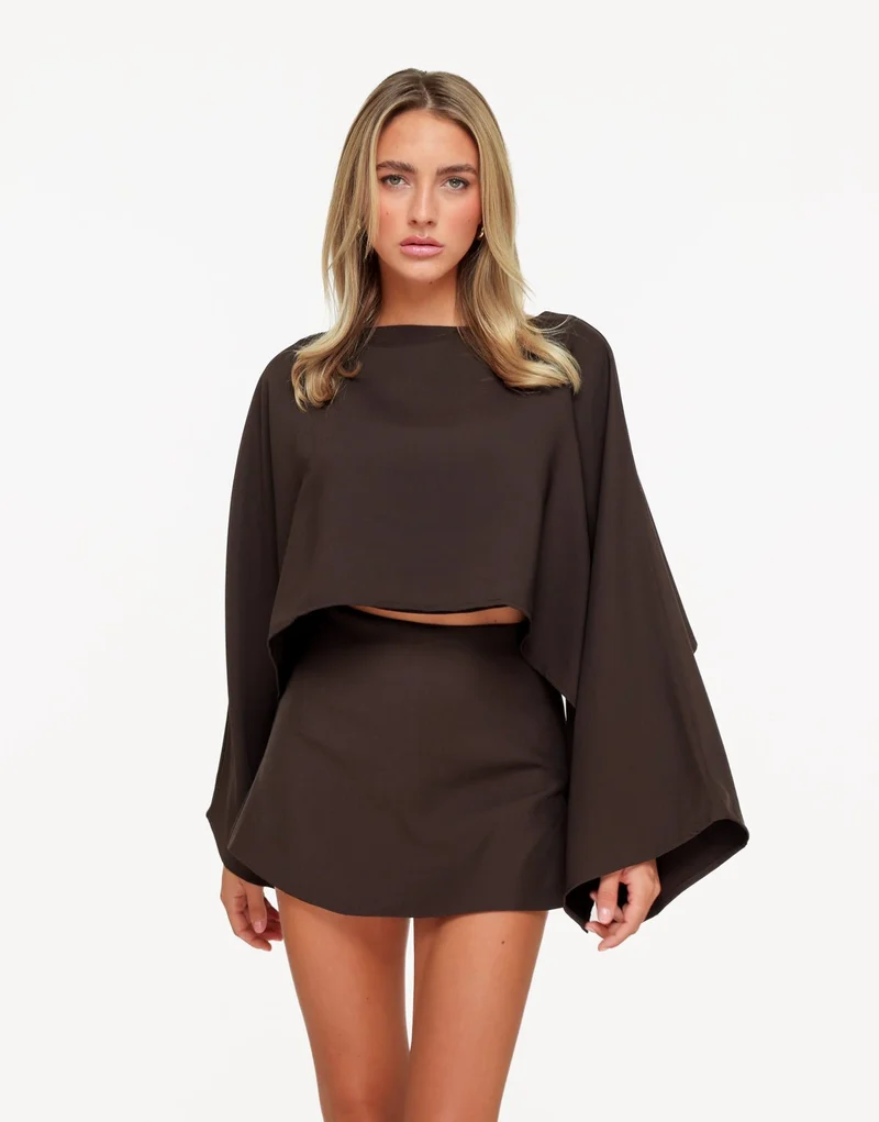 Bruine Cropped Cape Mouwen - Top