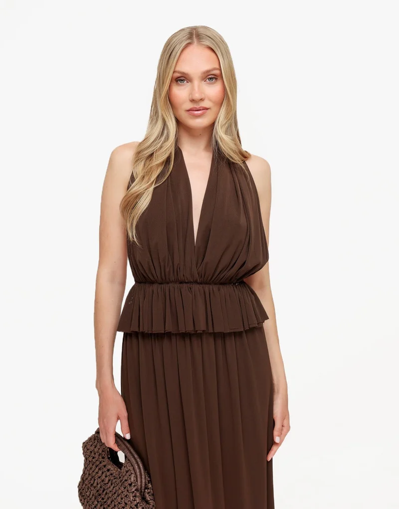 Bruine Lage Hals Flowy - Top