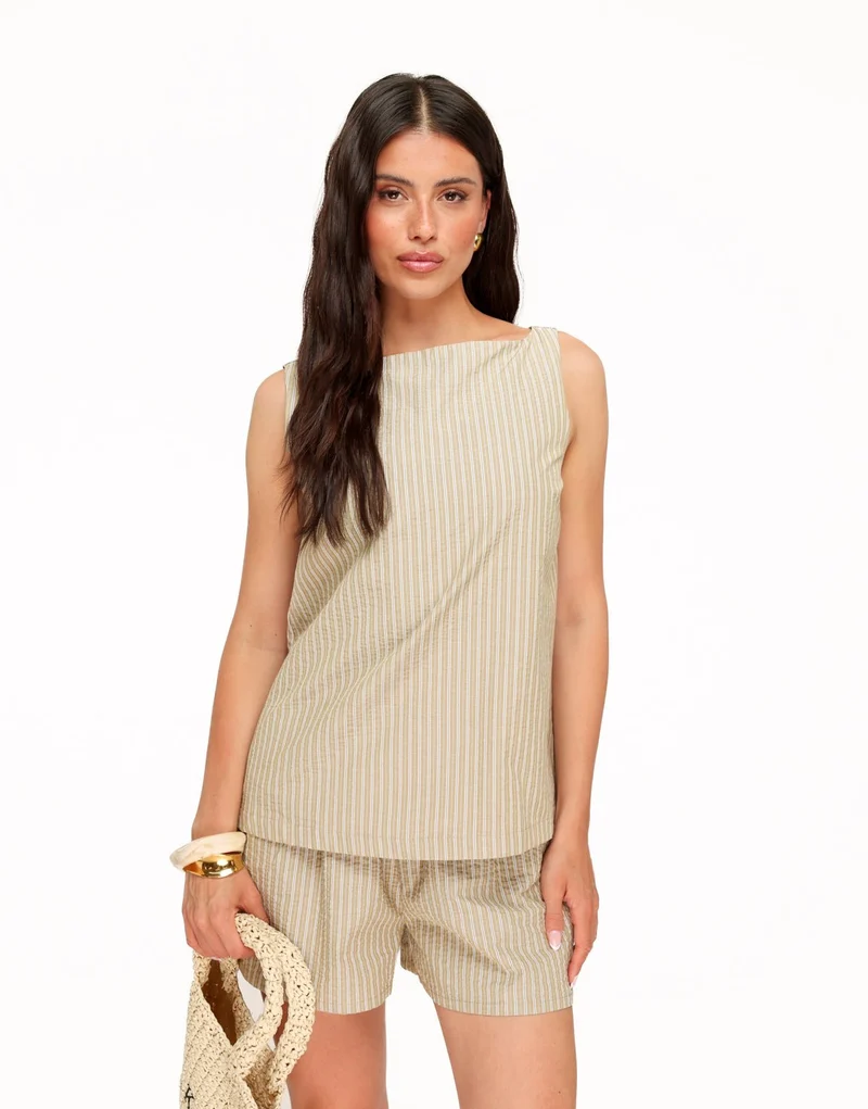 Khaki Gestreepte Mouwloze - Top