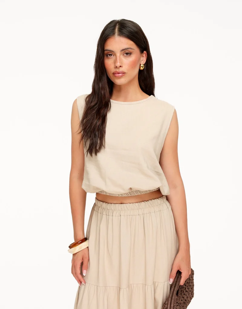 Beige Linnen Mouwloze - Top