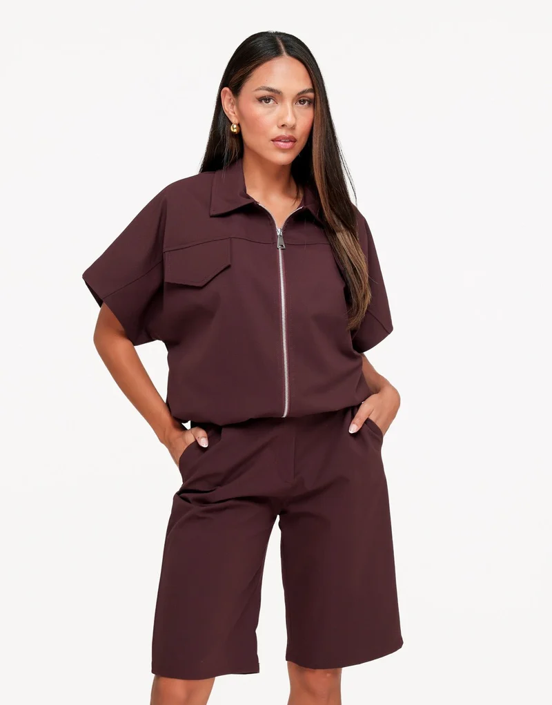 Aubergine Hoge Kraag Cropped SS - Jasje