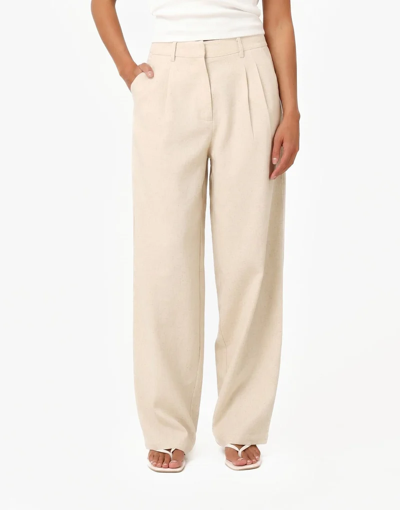 Beige Signature Linnen Blend Ballon - Pantalon