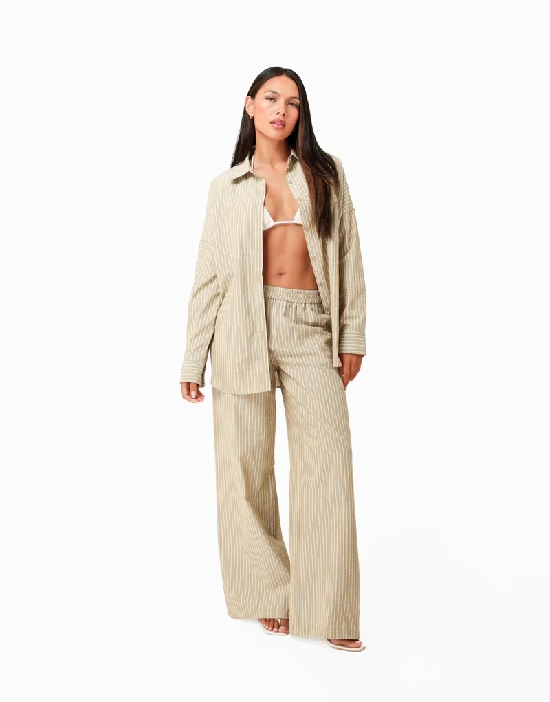 Khaki Gestreepte LS Lange - Set