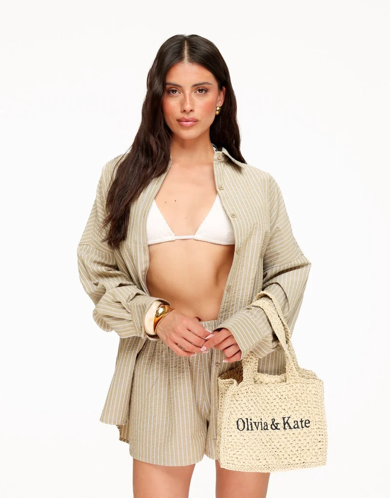 Khaki Gestreepte LS Blouse Wijde - Set