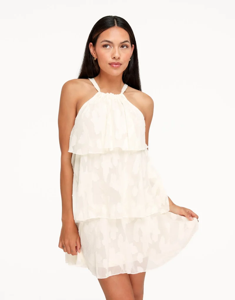Beige Patroon Ruffel - Jurk