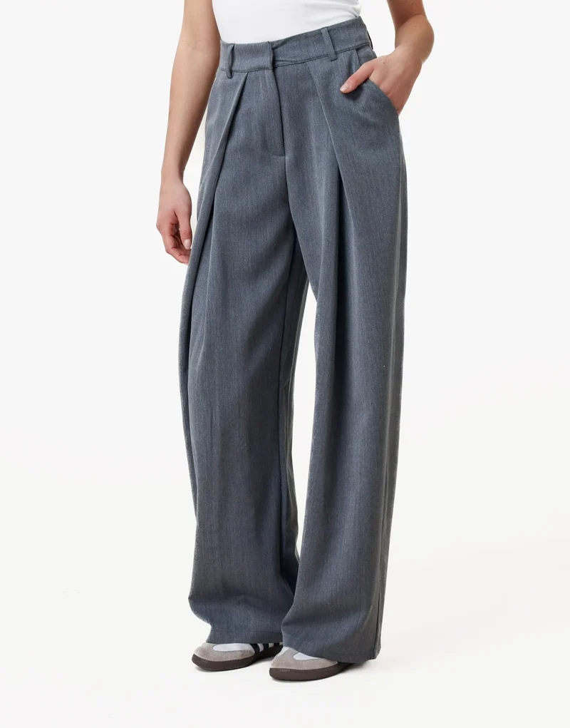 Grijze Regular Wijde Ballon Plooien - Pantalon
