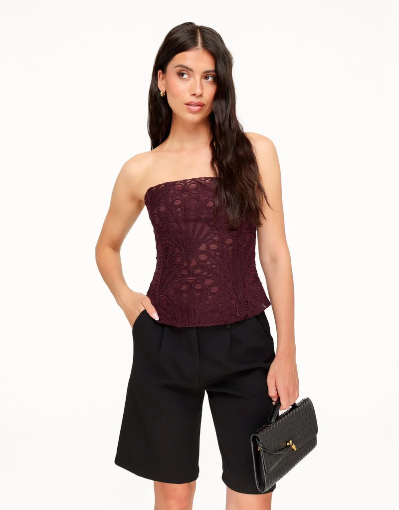 Aubergine Geborduurde Corset - Top