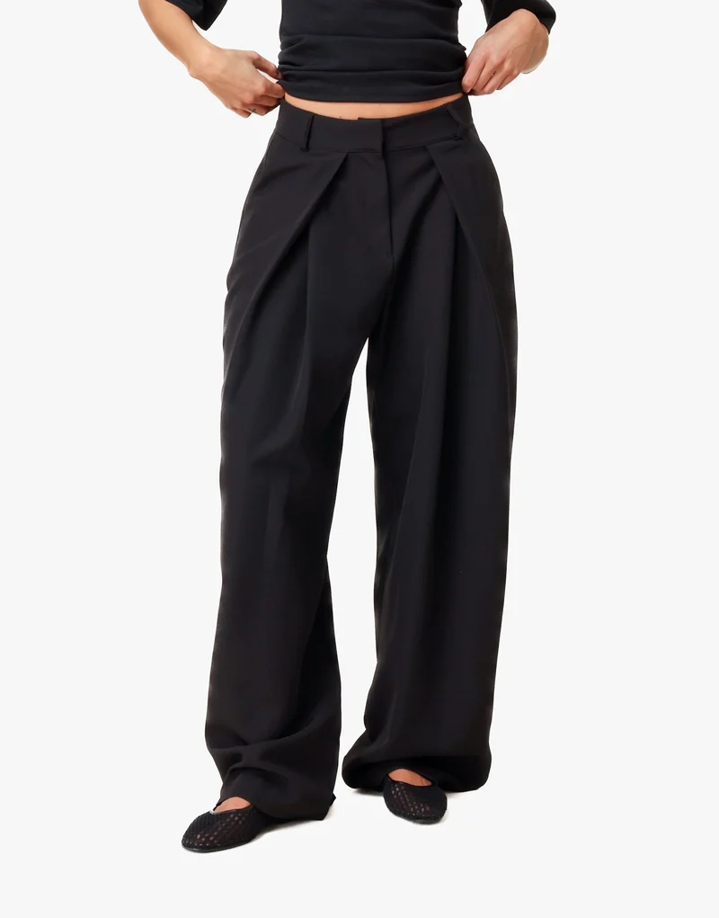 Zwarte Regular Wijde Ballon Plooien - Pantalon