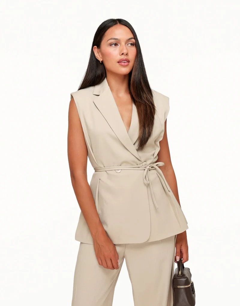 Taupe Mouwloze Gestrikte - Gilet