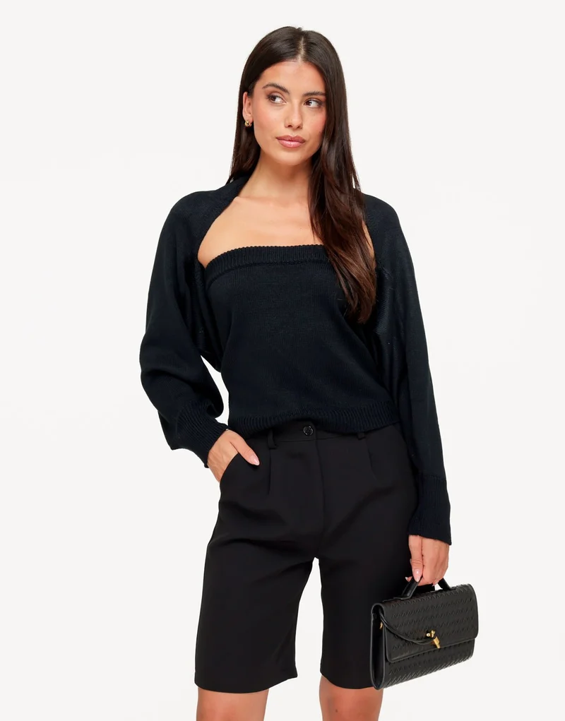 Zwarte Gebreide Cropped - Set