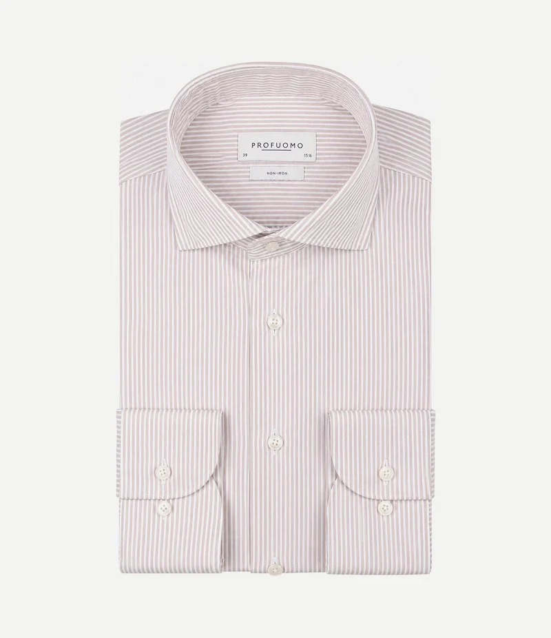 Twill overhemd strepen beige