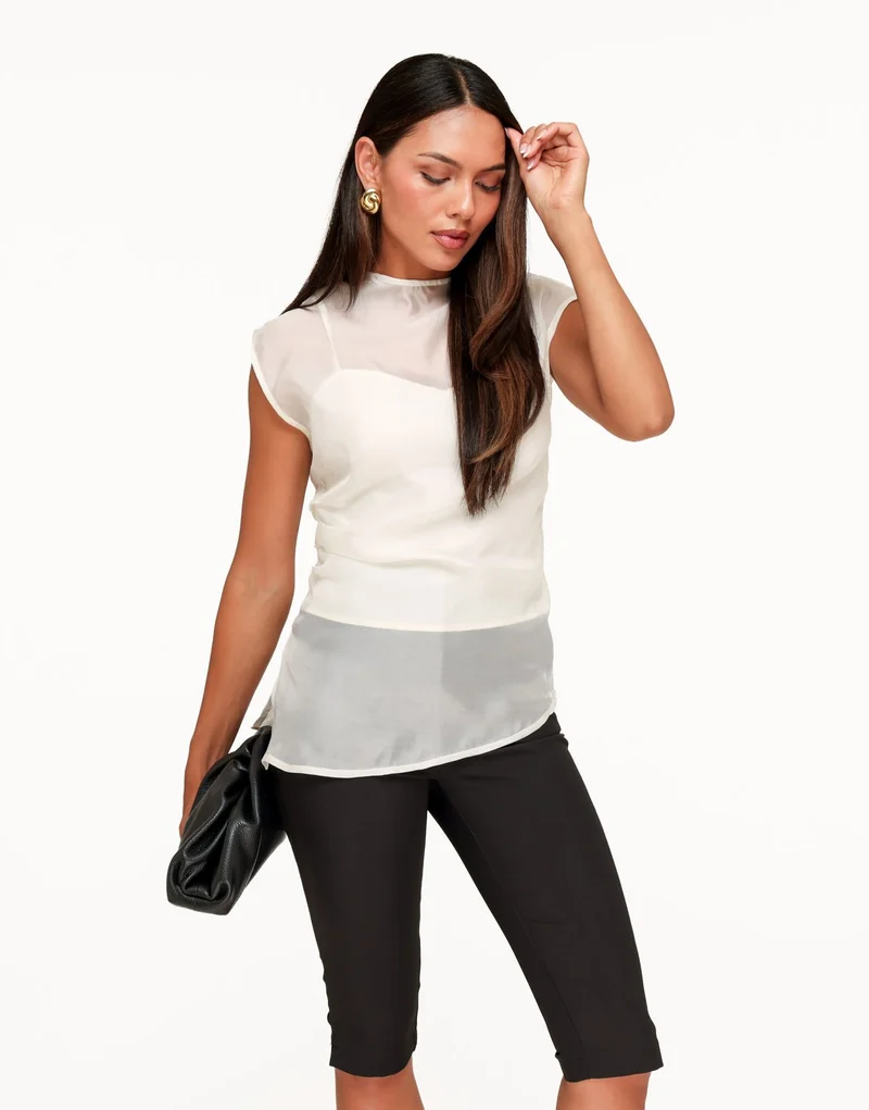 Off White Doorschijnende Hoge Hals Detail - Top