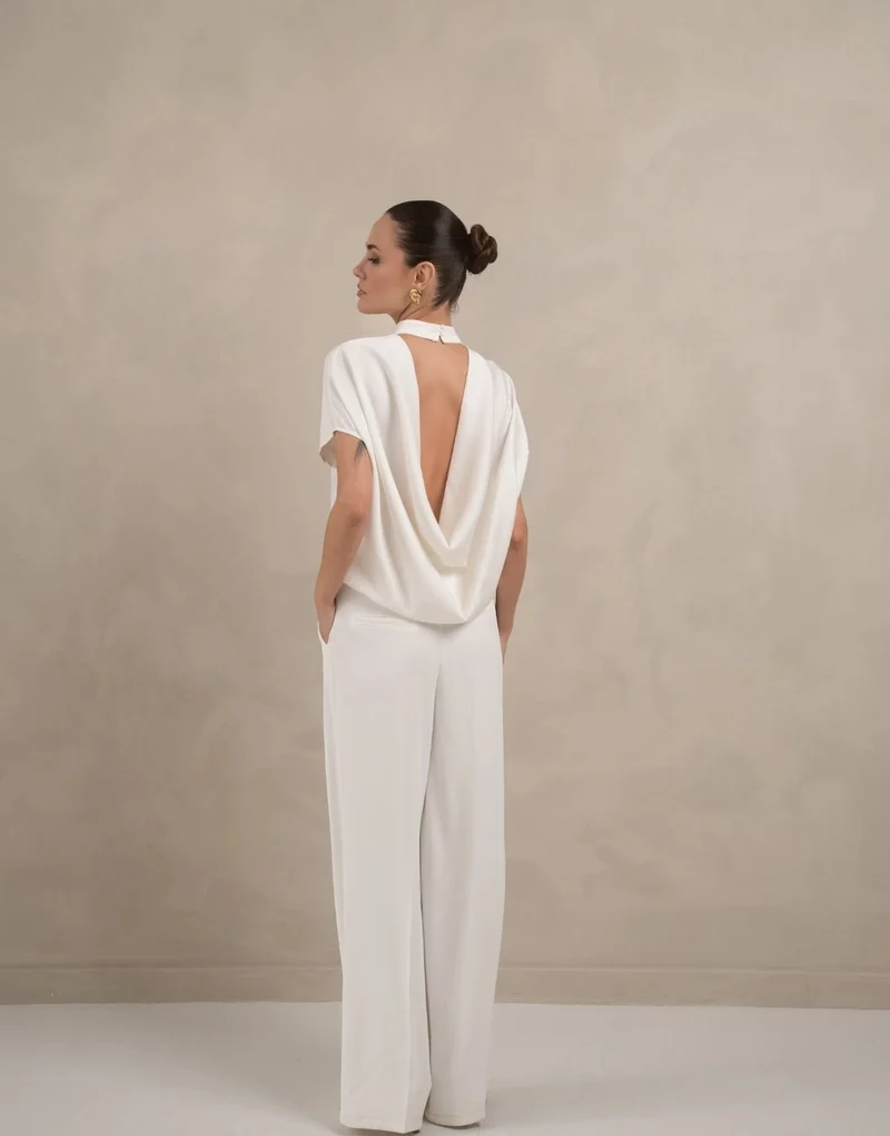 Witte Satijnen Open Rug SS - Top