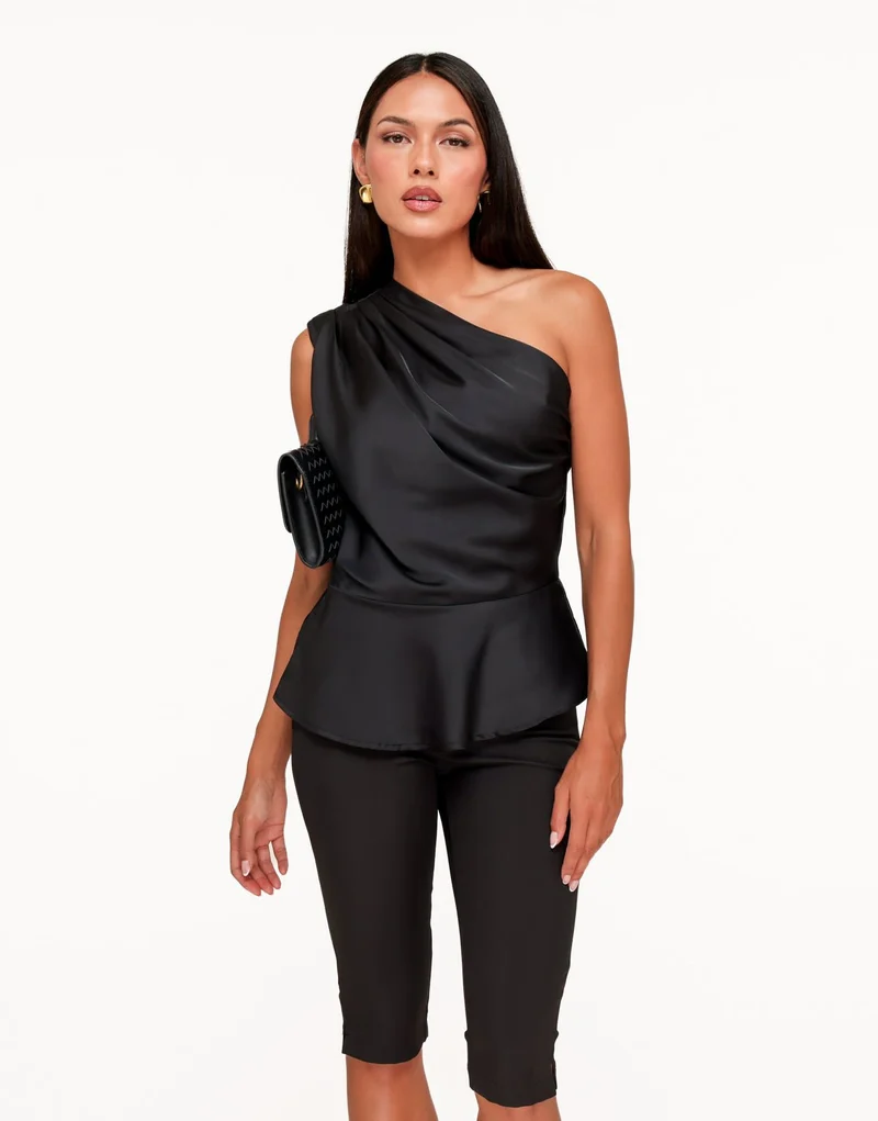 Zwarte One Shoulder Flowy Onderkant - Top