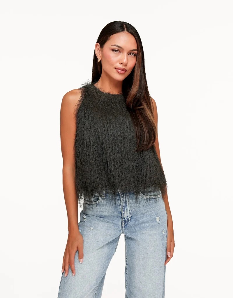 Donkergroene Mouwloze Fluffy - Top