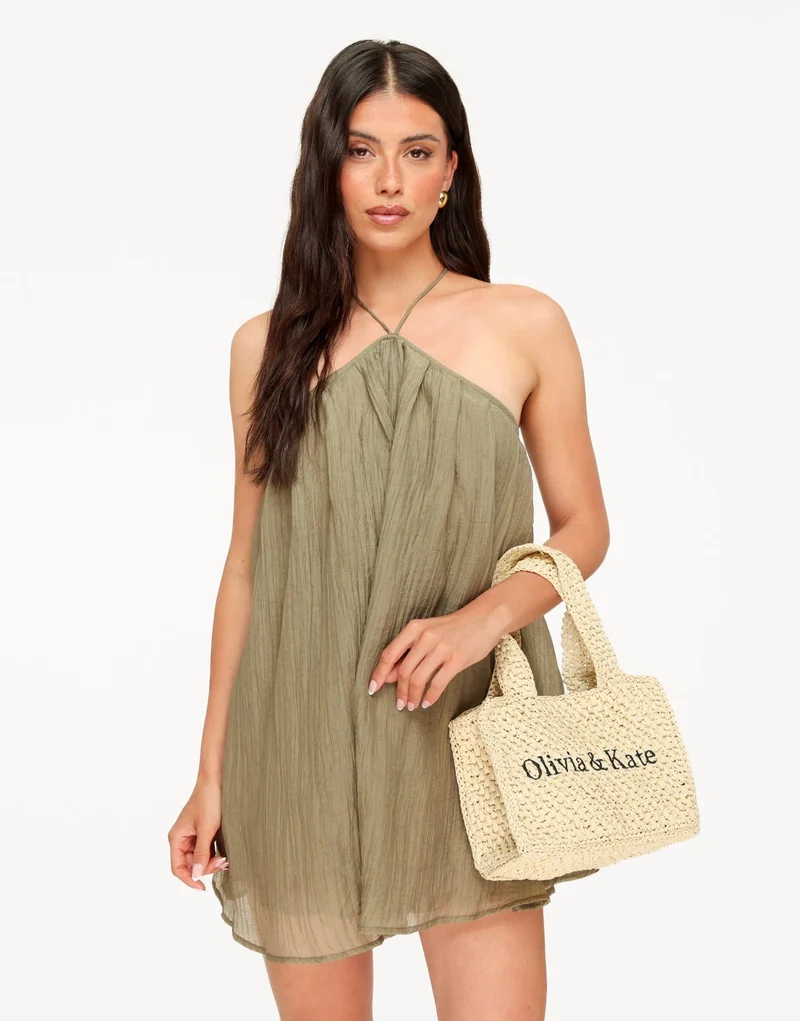 Khaki Halter Flowy - Jurk