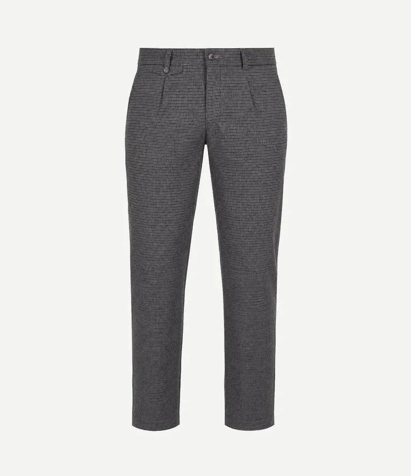 Chino Pico pleat pepita donkerblauw bruin