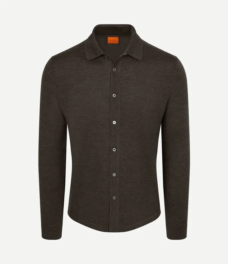 Cardigan shirt merino bruin