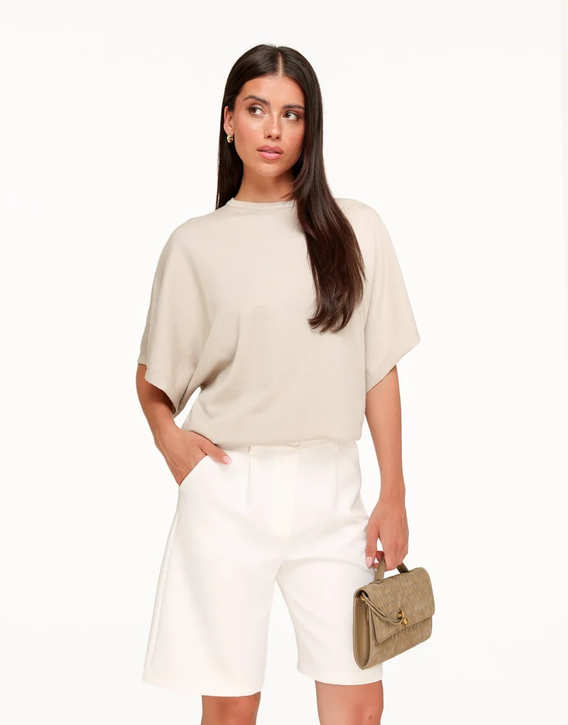 Beige Gebreide Wijde Mouwen SS - Top