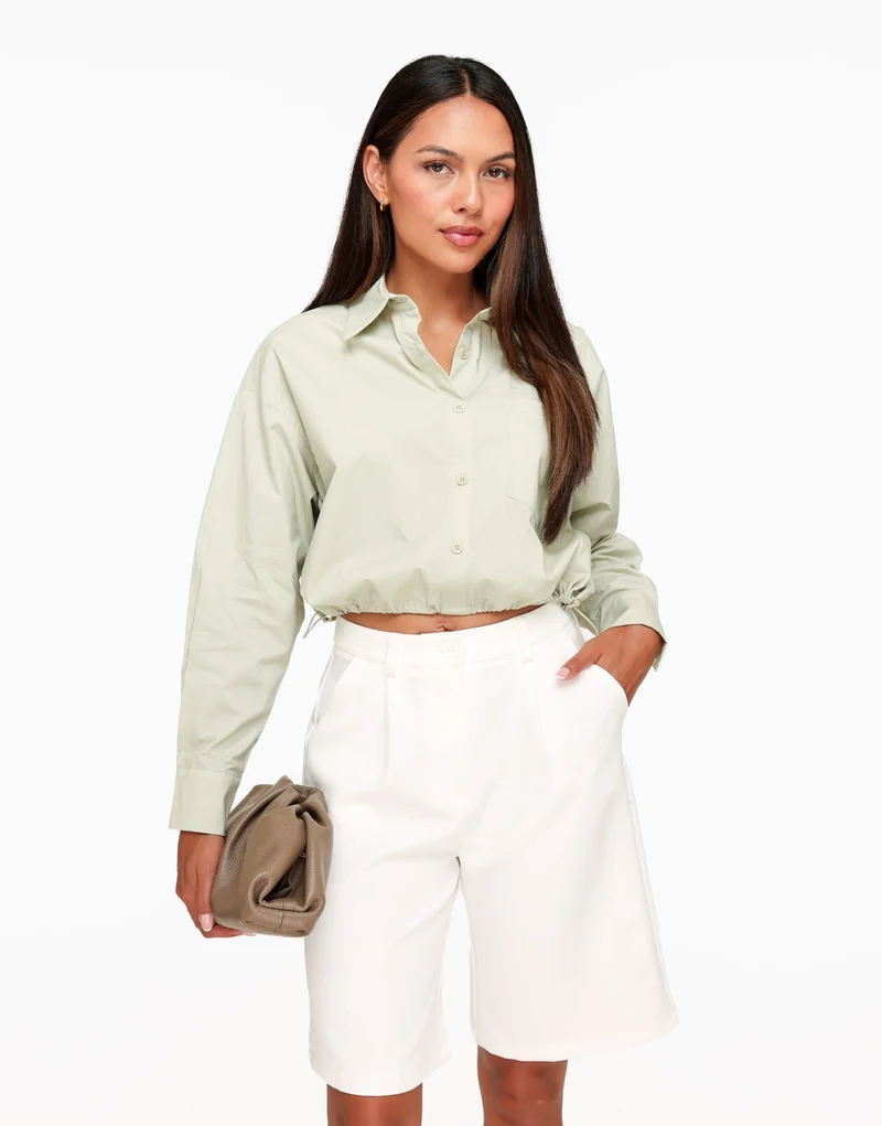 Khaki Cropped Elastische Onderkant - Blouse