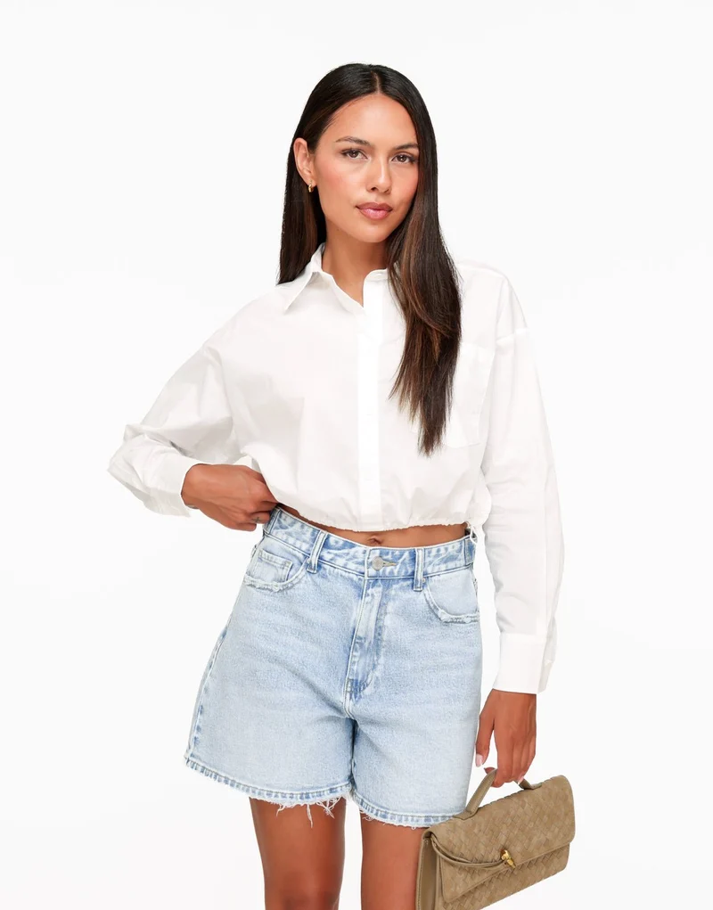 Witte Cropped Elastische Onderkant - Blouse