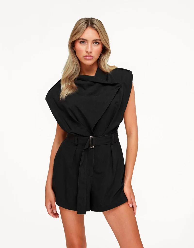 Zwarte Schouderpads Ceintuur - Playsuit
