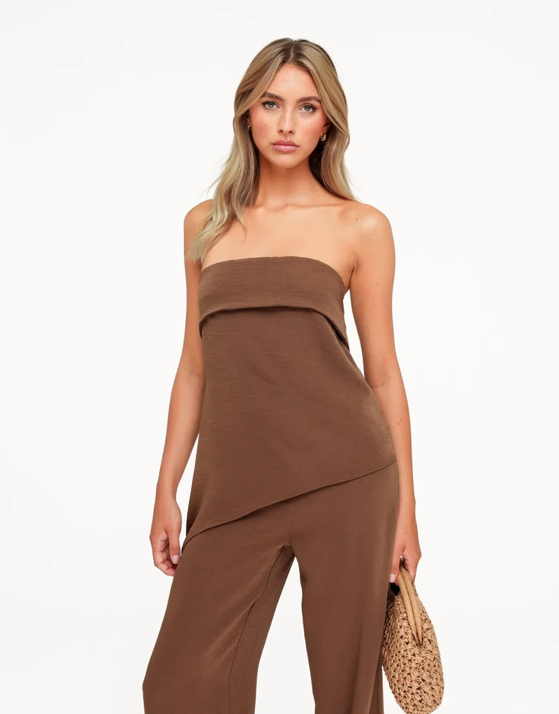 Bruine Strapless Omgeslagen Bovenkant - Set