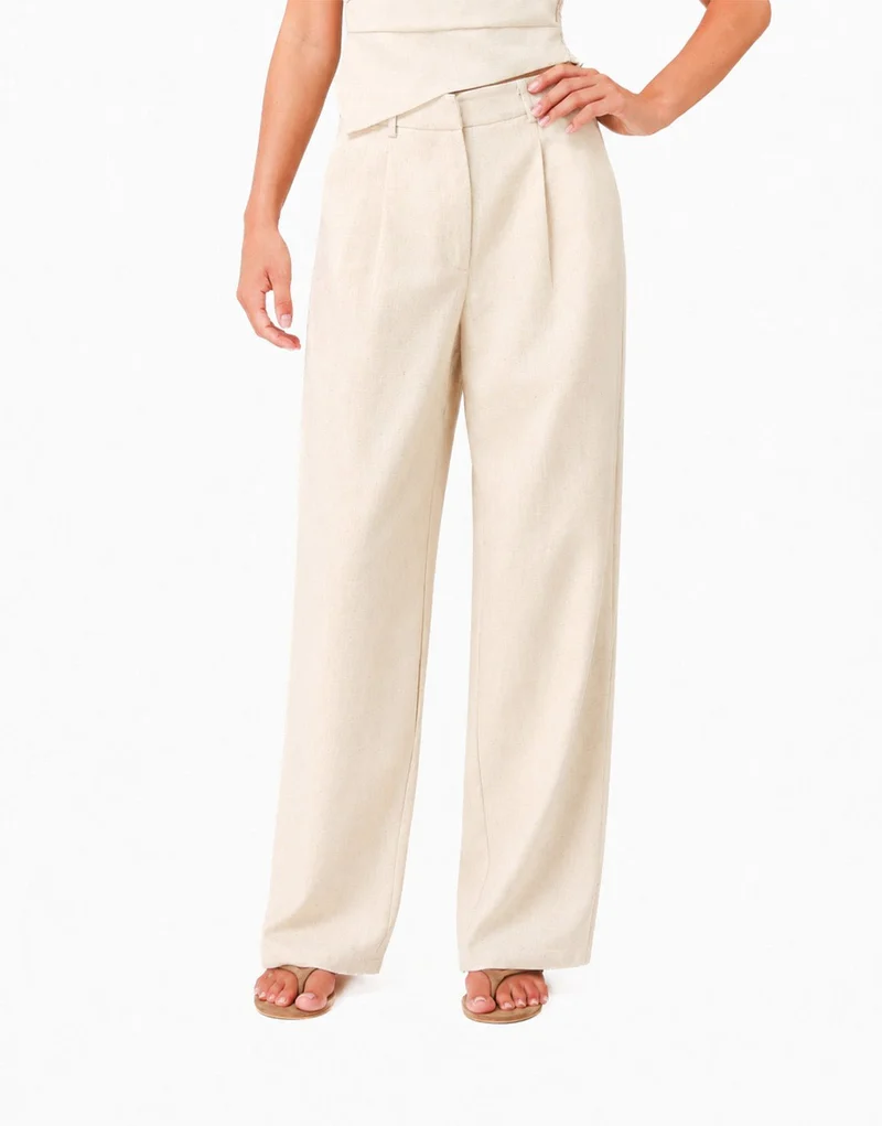 Beige Signature Linnen Blend - Pantalon