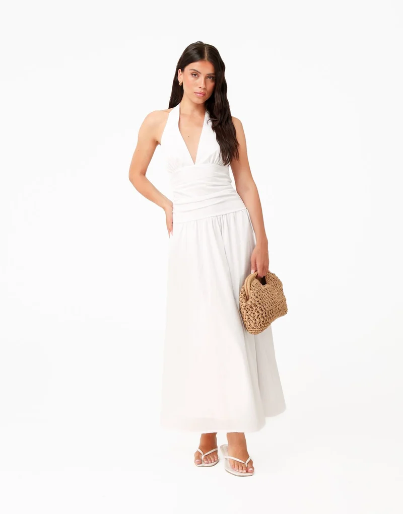 Witte Halter V-hals Maxi - Jurk