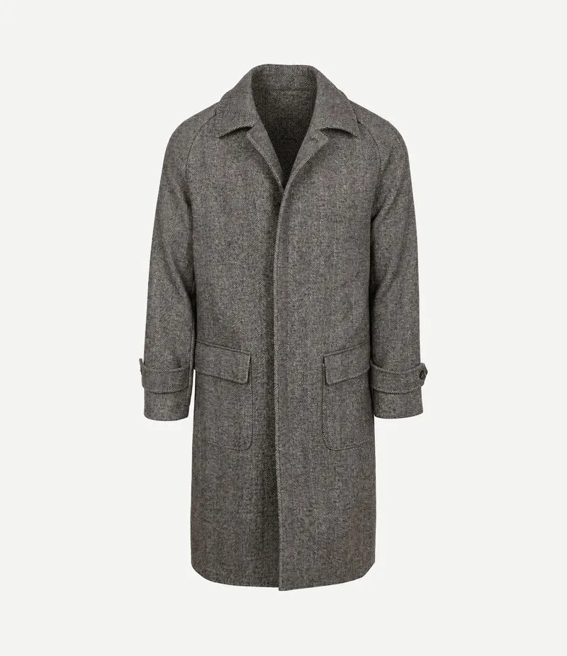 Coat longsaddle herringbone bruin