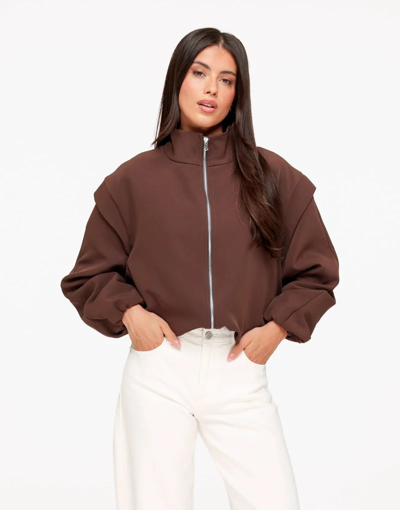 Bruine Edit Hoge Kraag Bomber - Jas