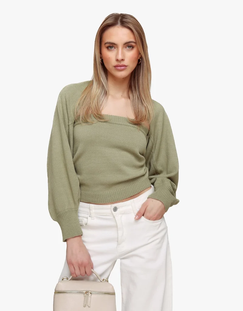 Khaki Gebreide Cropped - Set