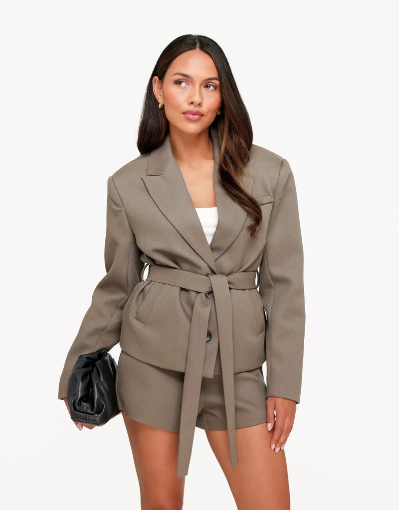 Donker Khaki Hoge Kraag Cropped - Set
