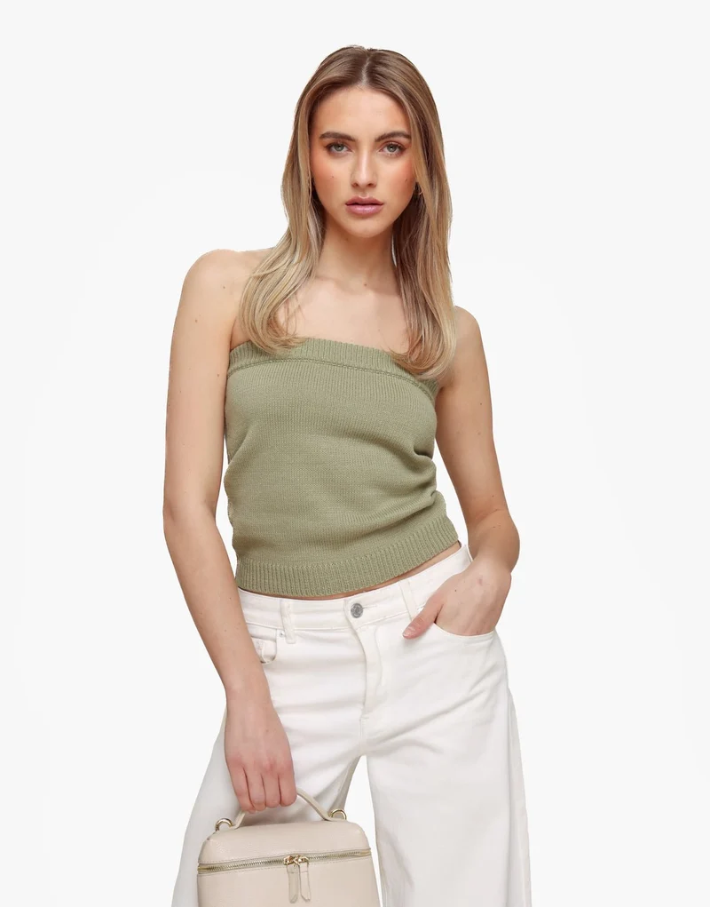 Khaki Gebreide Tube - Top
