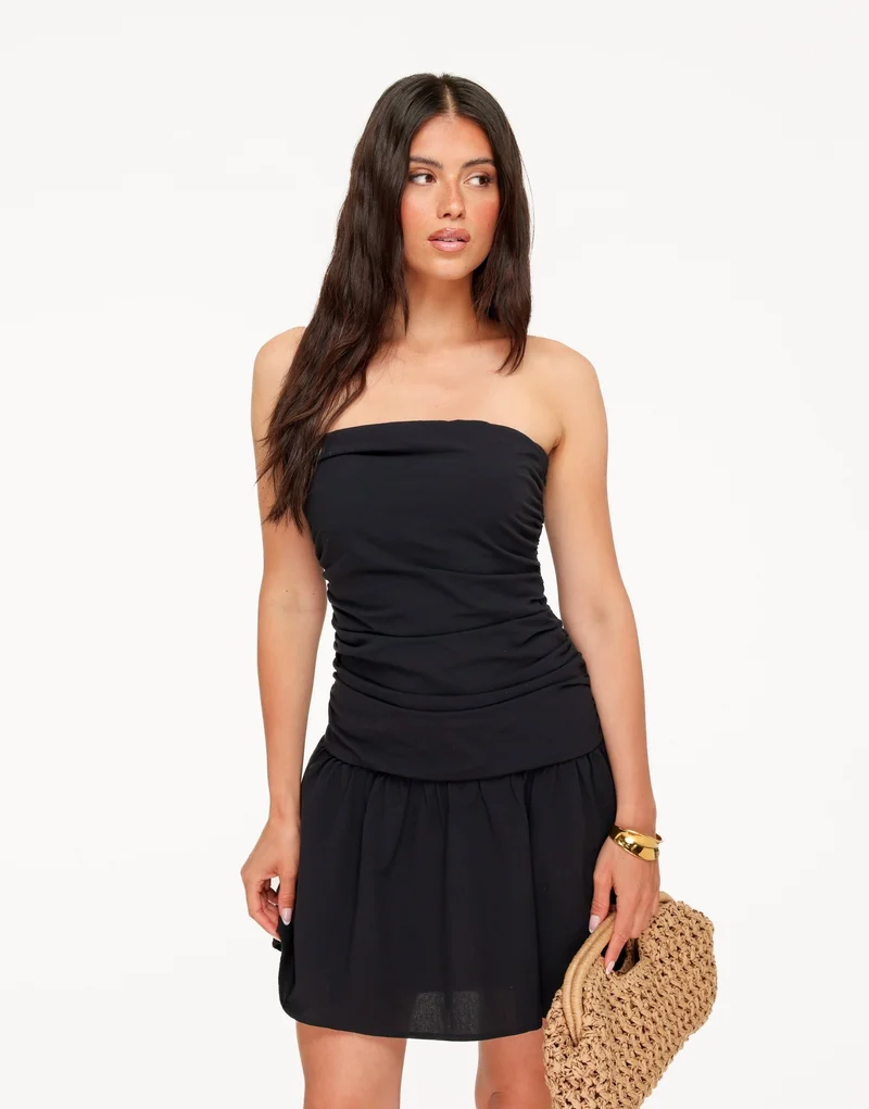 Zwarte Katoenen Strapless - Jurk