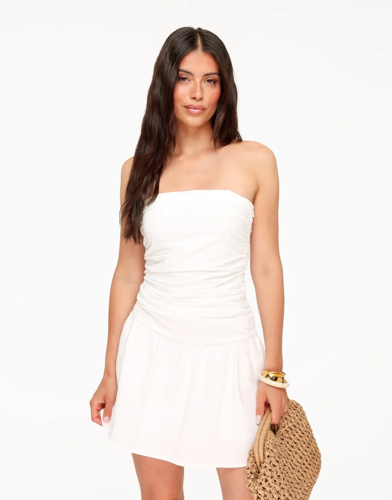 Witte Katoenen Strapless - Jurk