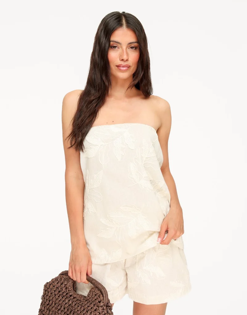 Beige Geborduurde Bloemen - Top