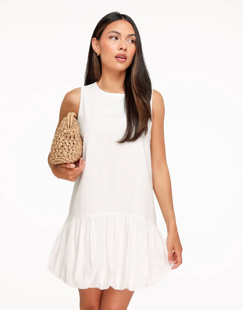 Witte Linnen Flowy Ballon - Jurk