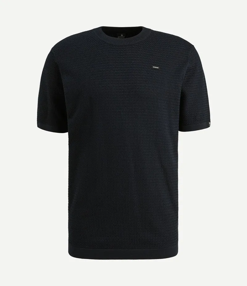 Knitted t-shirt donkerblauw