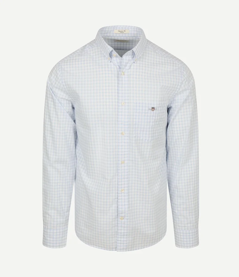 Overhemd gingham poplin college lichtblauw