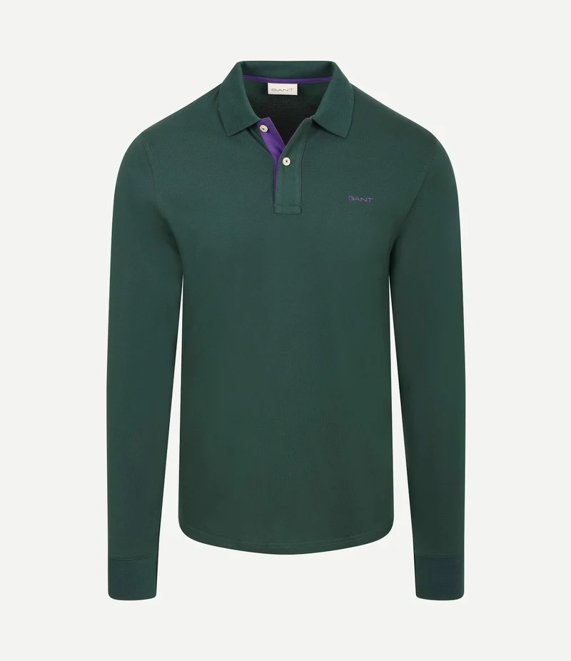 Longsleeve contrast piqué poloshirt tartan groen