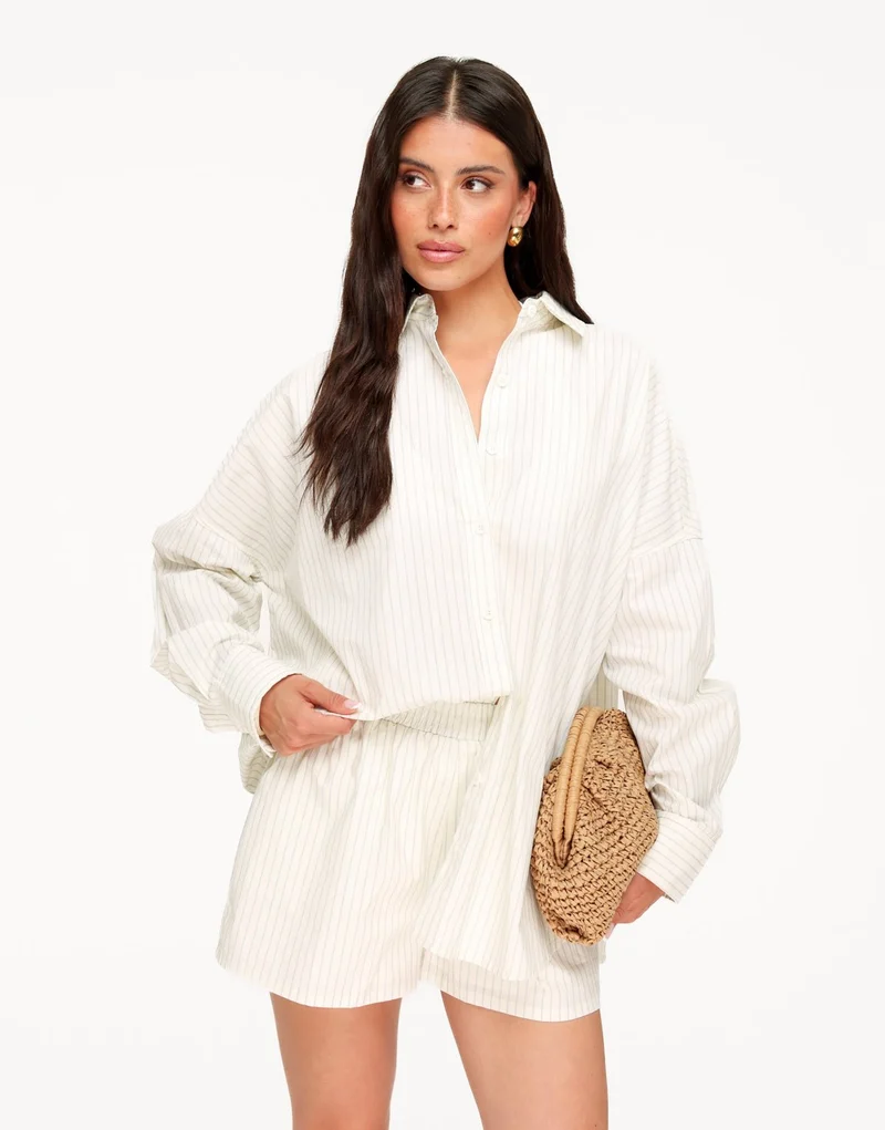 Ecru Gestreepte LS Blouse Wijde - Set