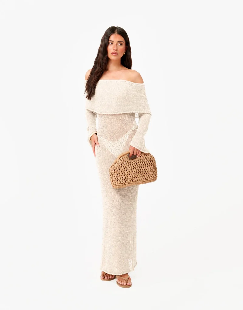 Creme Lange Off Shoulder - Jurk