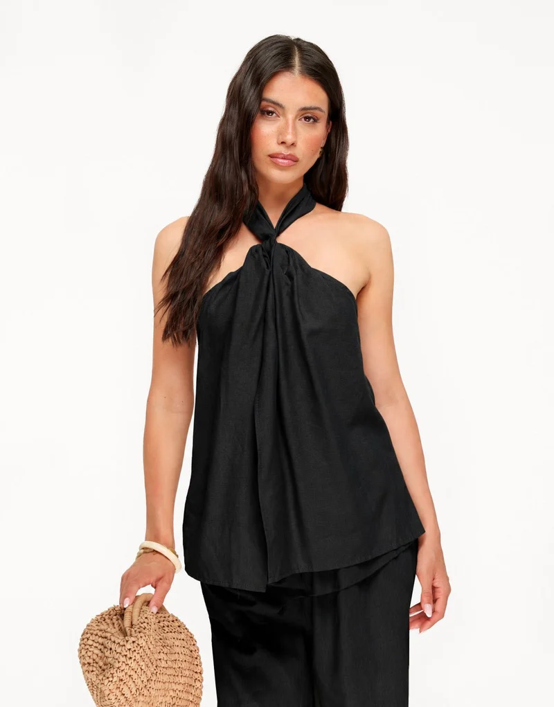 Zwarte Mouwloze Linnen Halter - Top
