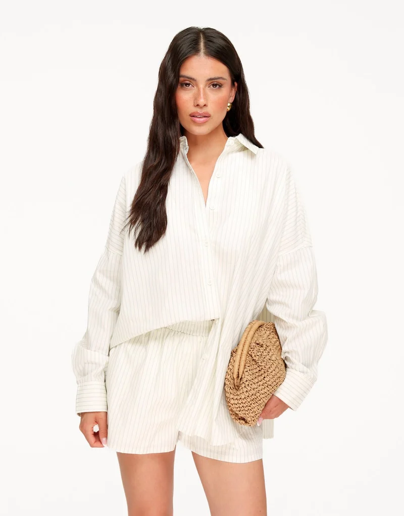 Ecru Gestreepte LS- Blouse