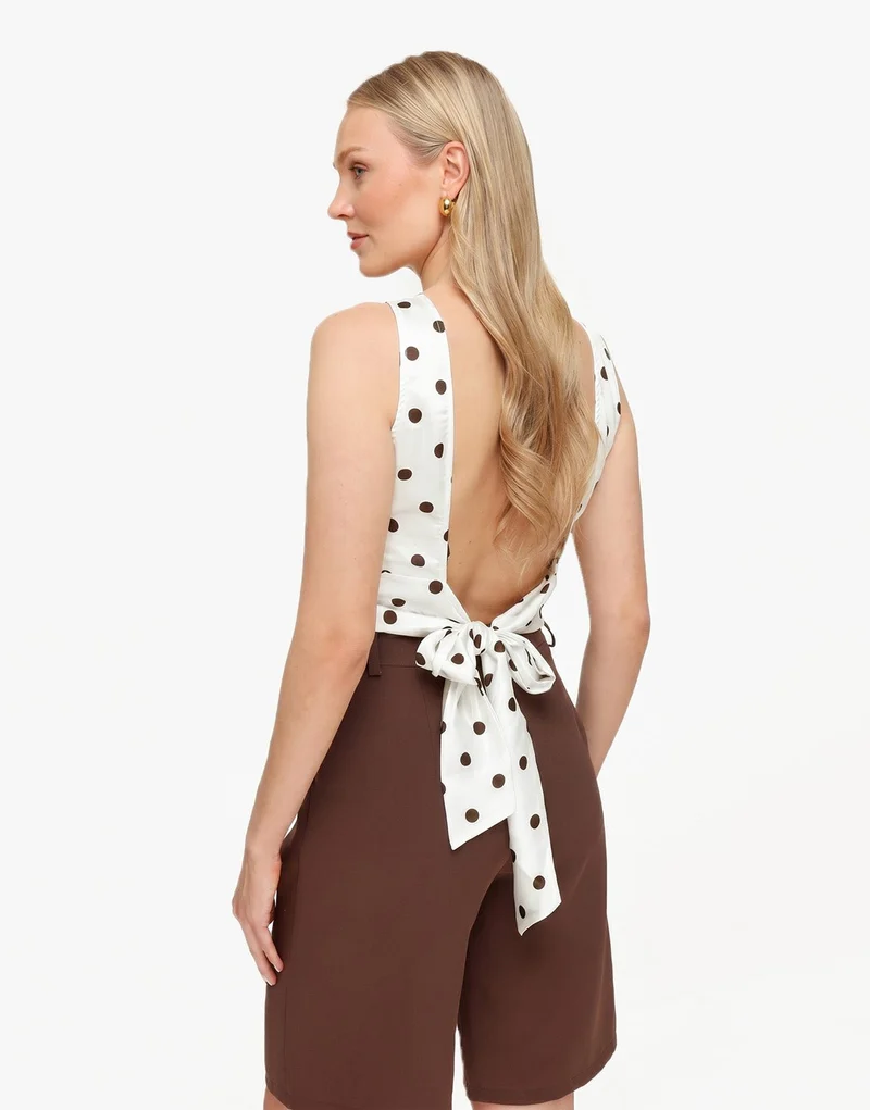 Creme Polkadot Satijnen Open rug - Top