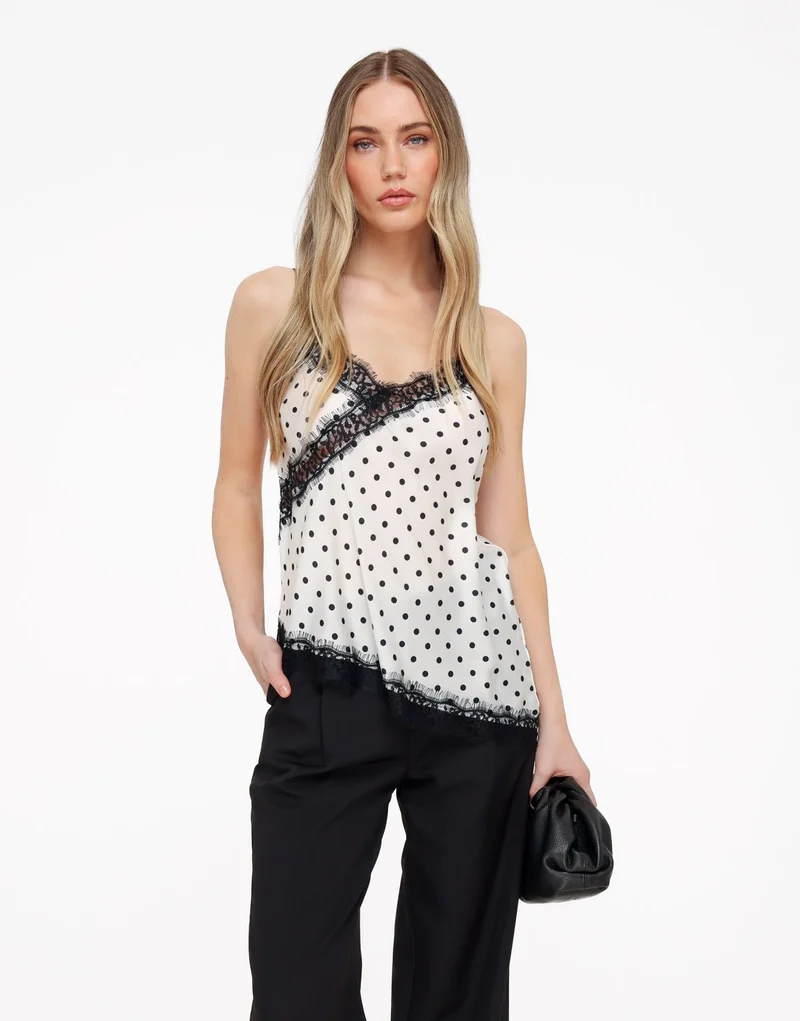 Witte Satijnen Polkadot Kanten - Top