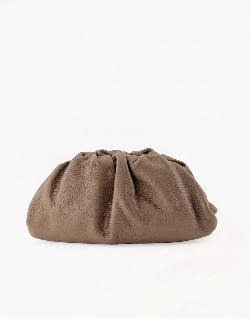 Donkertaupe Leren - Clutch