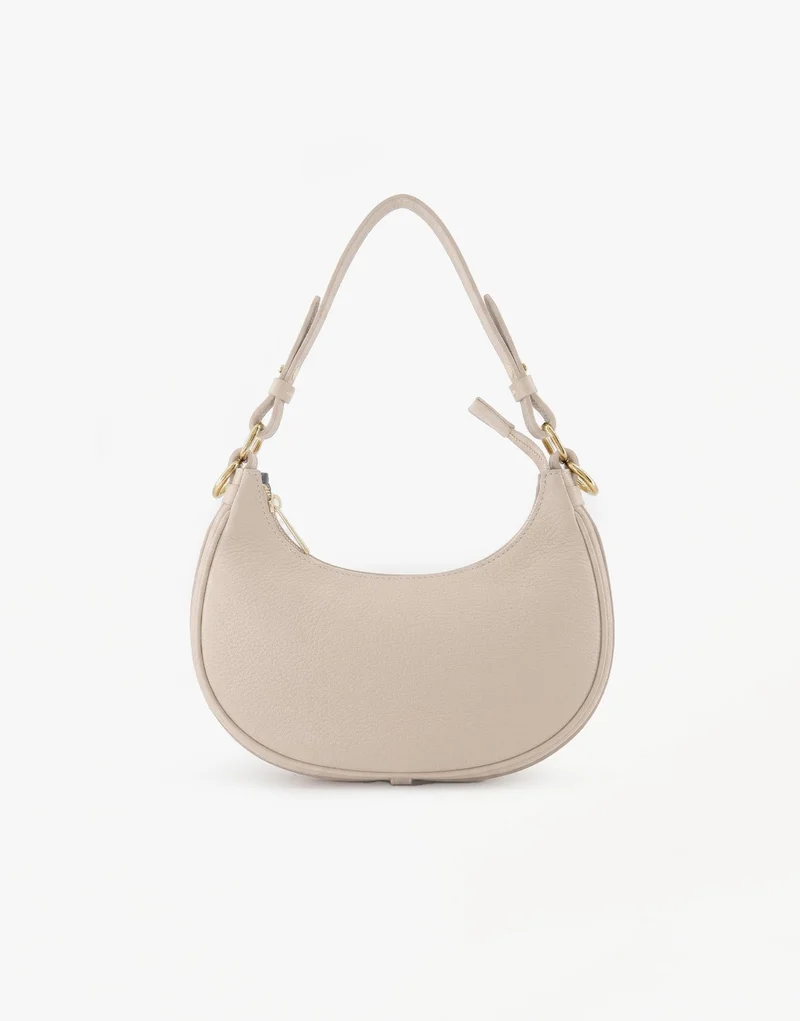Beige Leren Kleine Half Ronde - Tas