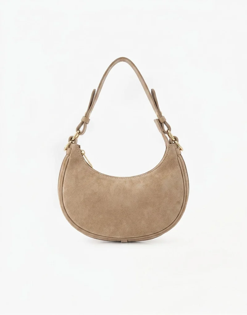 Beige Suede Kleine Half Ronde - Tas